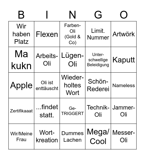 Oli Uncut Bingo Card