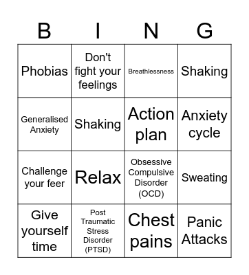 Anxiety Bingo Card