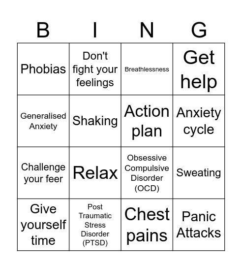 Anxiety Bingo Card