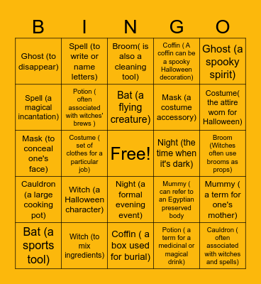 Bingo with a Halloween Twist Bingo Card