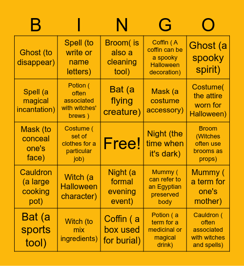 Bingo with a Halloween Twist Bingo Card