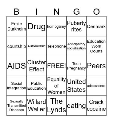 Chapter 6 Sociology Terms Bingo Card