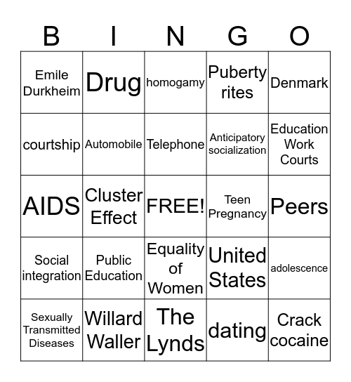 Chapter 6 Sociology Terms Bingo Card