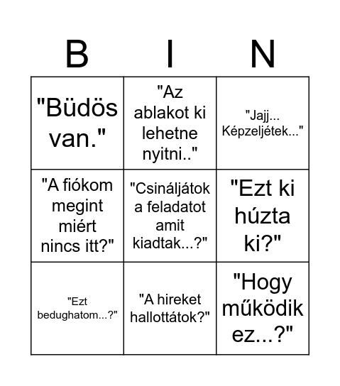 "Angol Óra" Bingo Card