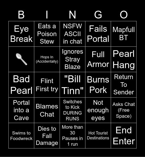pvc minecraft speedrun bingo Card