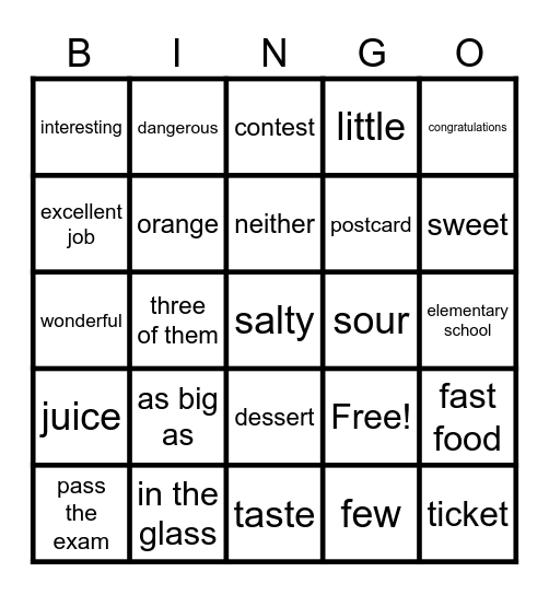 final Bingo Card