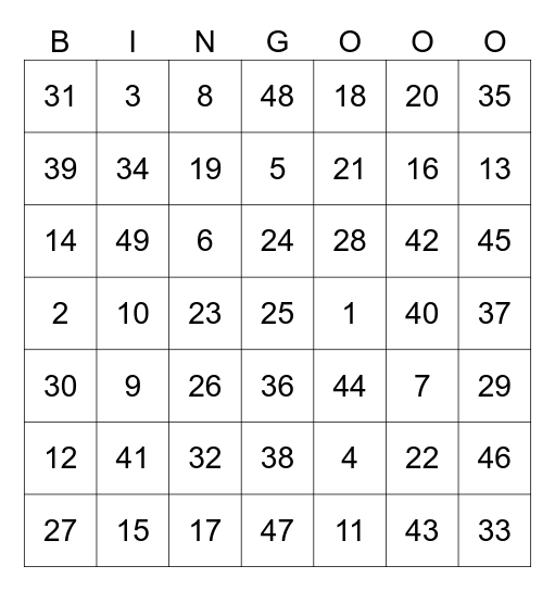 Name:____________________ Bingo Card