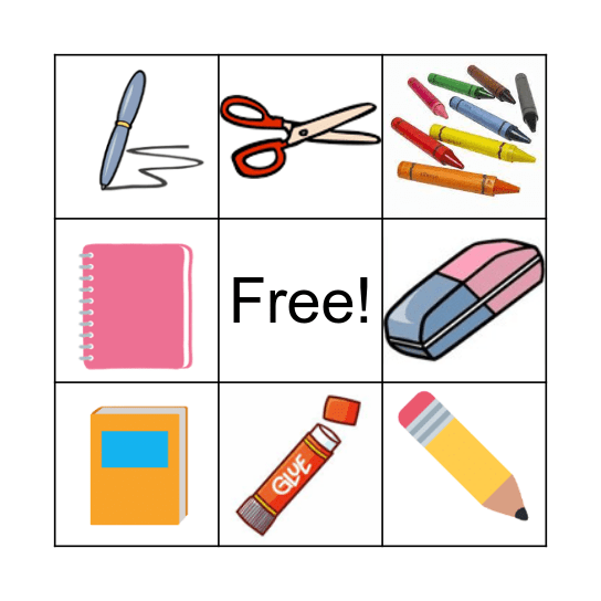 School supplies Bingo Card