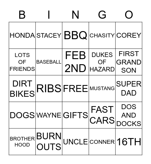 RONNIE'S 40TH BIRTHDAY Bingo Card