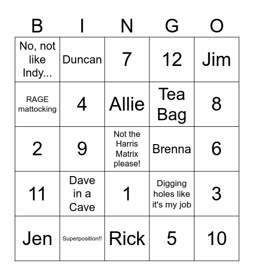 Archaeology Bingo Card