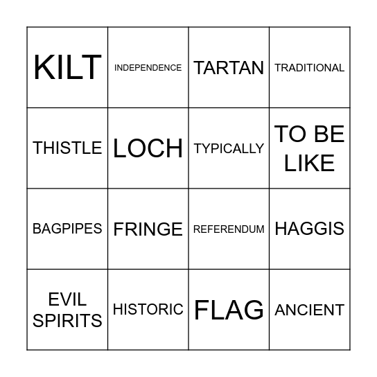 LET'S GO TO SCOTLAND Bingo Card