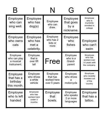 Getting to Know You Bingo Card