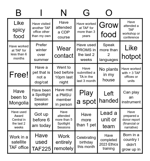 Bingo! Bingo Card