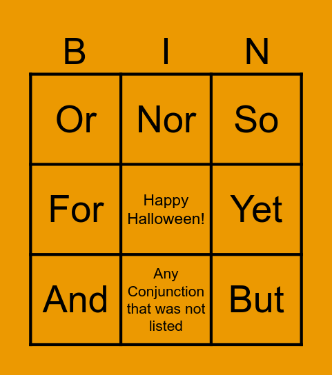 Conjunction Bingo Card