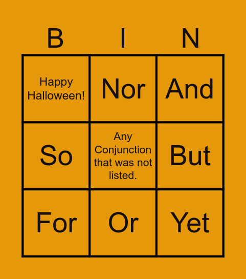 Coordinating Conjunction Bingo Card