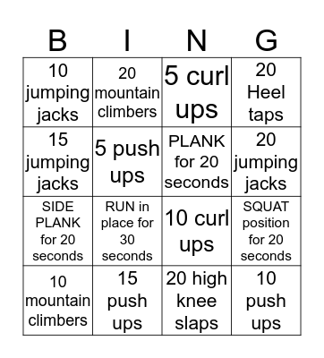 FITNESS BINGO Card