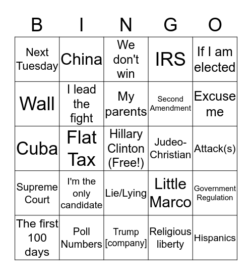 3/10/16 GOP Cage Match Bingo Card