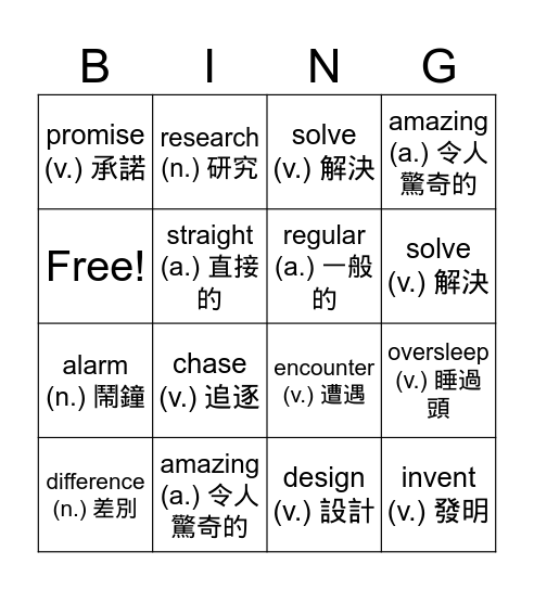 B1U4 Vocabulary Bingo Card