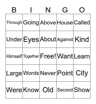 1st, 2nd, & 3rd High Frequency Words Bingo Card