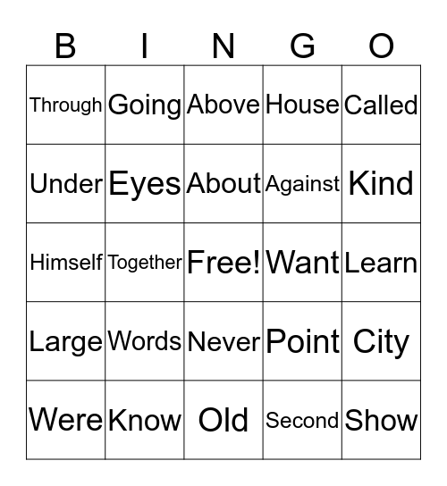 1st, 2nd, & 3rd High Frequency Words Bingo Card