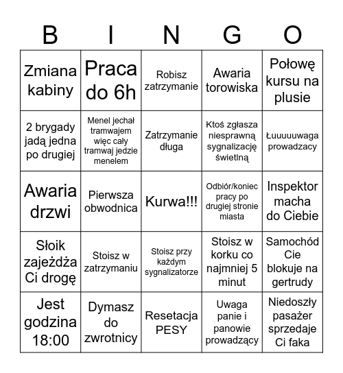 Tramwajowe bongo Bingo Card