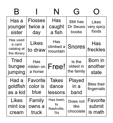 Profile Bingo Card