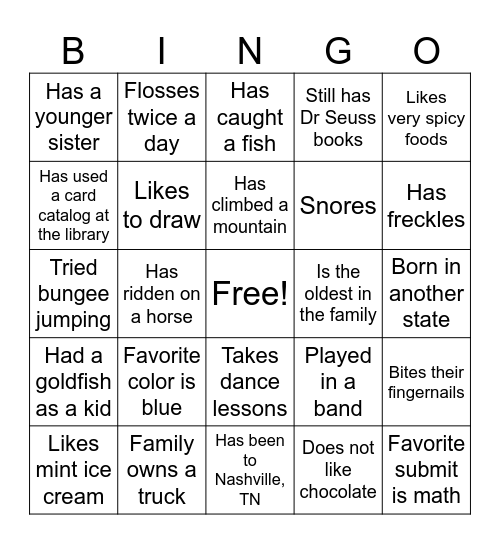 Profile Bingo Card