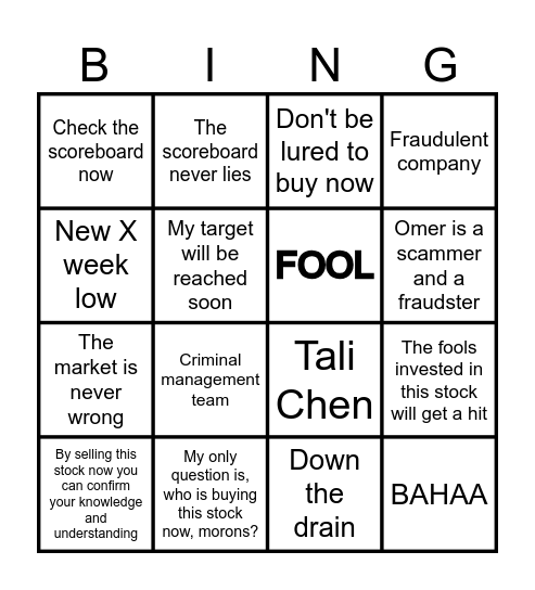 Yakov Bingo Card