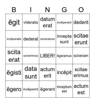 Perfect Verbs Bingo Card