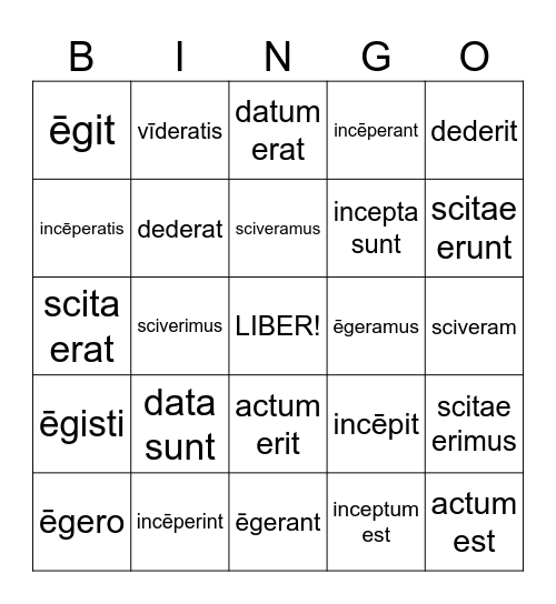 Perfect Verbs Bingo Card