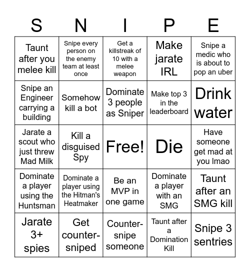 Sniper Bingo [One Nighter] Bingo Card