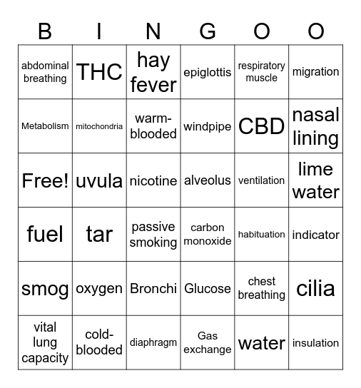 Combustion and Breathing Bing Bingo Card