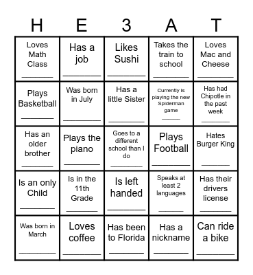 IceBreaker Human Bingo Card