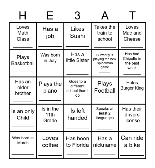 IceBreaker Human Bingo Card