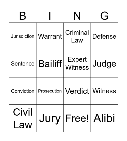 Law Terms Bingo Card