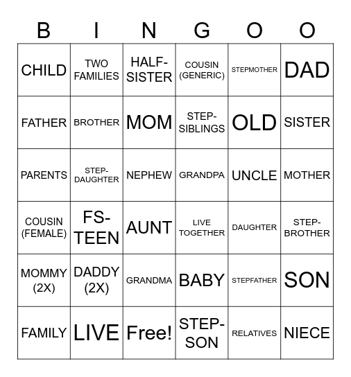 FAMILY SIGNS Bingo Card