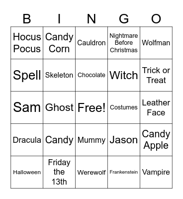 Halloween Bingo Card