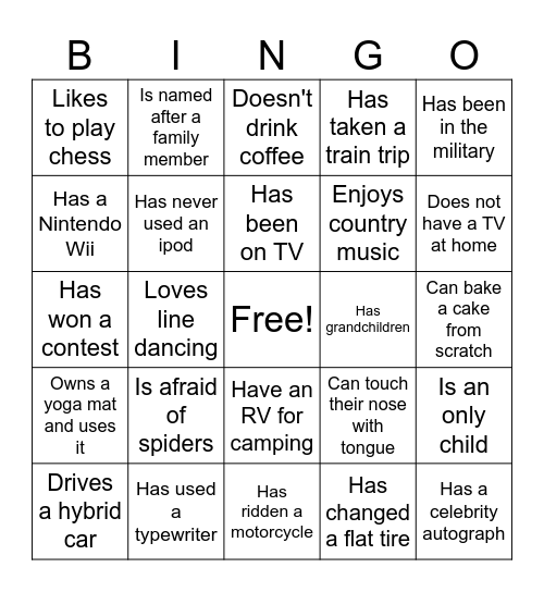 Profile Bingo Card