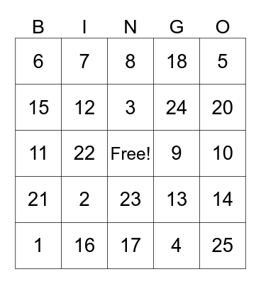 Halloween Characters Bingo Card