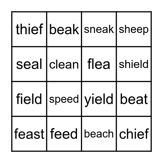 Long e sound Bingo Card