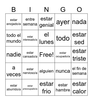 Spanish Choiceboard Bingo Card