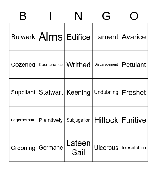 The Pearl Vocabulary Bingo Card