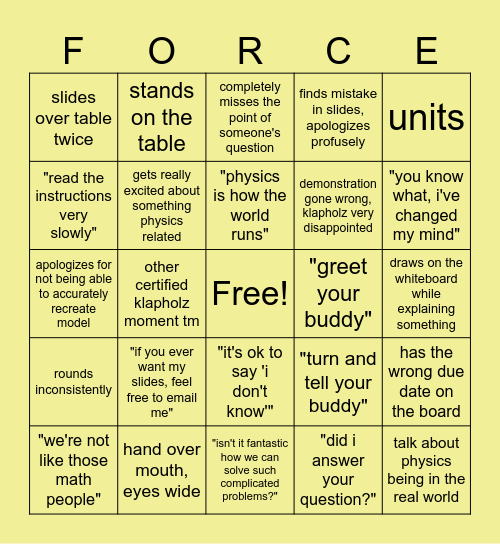 happy klappy Bingo Card