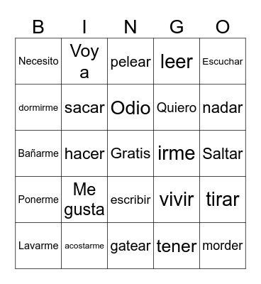 Spanish Bingo Card