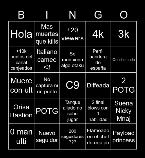 Bingo de Juuly II Bingo Card