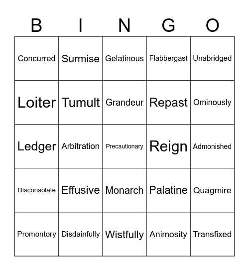 The Phantom Tollbooth Vocabulary 2 Bingo Card