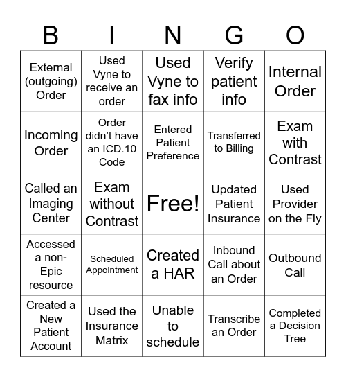 Centralized Scheduling Bingo Card