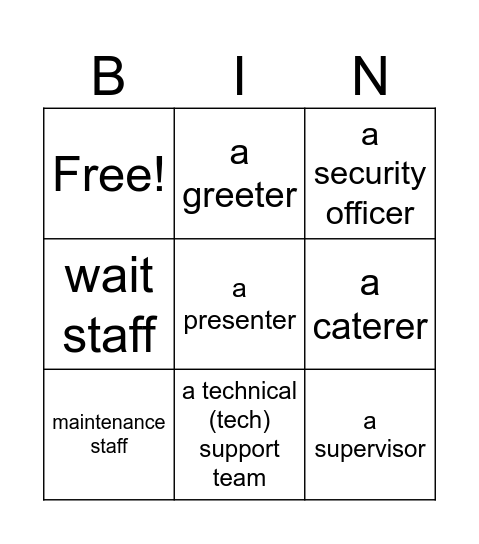 Start Up 5 Unit 9 Lesson 1: "People at a conference" Bingo Card