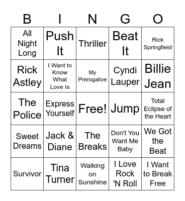 1980's Bingo Card