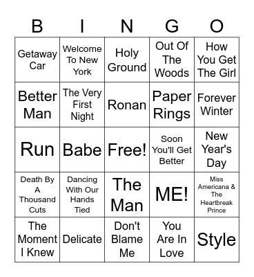 Taylor Swift Music Bingo #2 Bingo Card